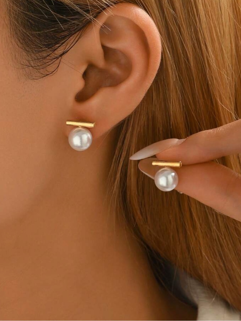 3for$20 1 Pair Delicate Faux Pearl Stud Earrings, Minimalist Design Earrings